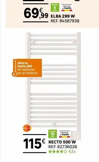 Ahorra hasta 36€ en consumo en un invierno dquazio garantia 115€ k fabricado en españa € recto 500 w ref. 82736026 ***