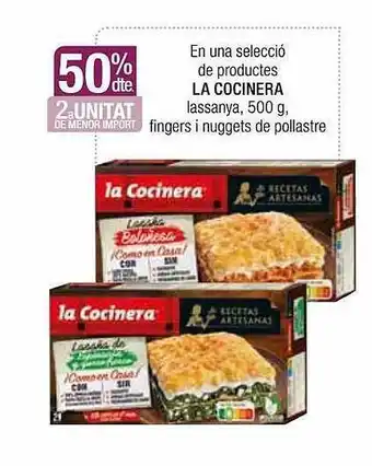 Condis 50% dte 2a unitat en una selecció de productes la cocinera lassanya oferta
