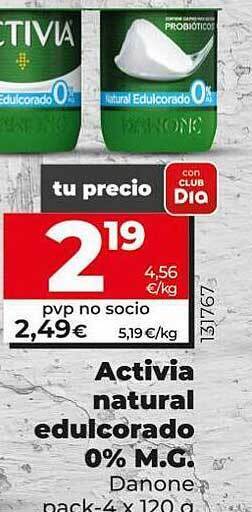 Dia Activia natural edulcorado 0% m.g. oferta