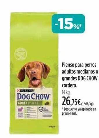 El Corte Inglés Pienso para perros adultos medianos o grandes dog chow cordero oferta