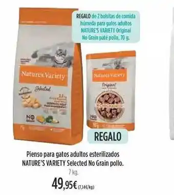El Corte Inglés Pienso para gatos adultos esterllizados nature's variety selected no grain pollo oferta