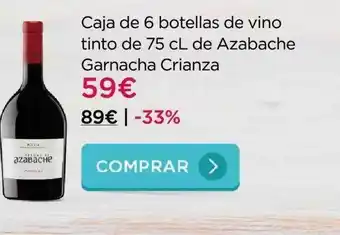 Caja de 6 botellas de vino tinto de 75 cl de azabache garnacha crianza