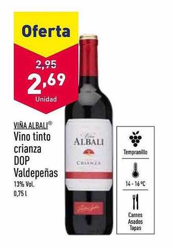 ALDI Viña albali vino tinto crianza dop valdepeñas oferta