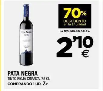 BM Supermercados 70% descuento en la 2a unidad pata negra tinto rioja crianza oferta