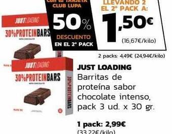 Supermercados Lupa Just loading barritas de proteina sabor chocolate intenso oferta