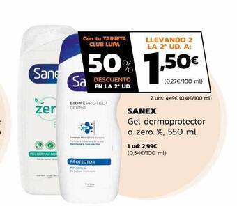 Supermercados Lupa Sanex gel dermoprotector o zero % oferta