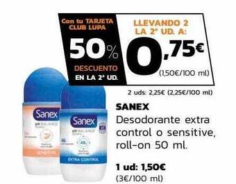 Supermercados Lupa Sanex desodorante extra control o sensitive roll-on oferta
