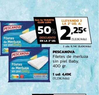 Supermercados Lupa Pescanova filetes de merluza sin piel baby oferta