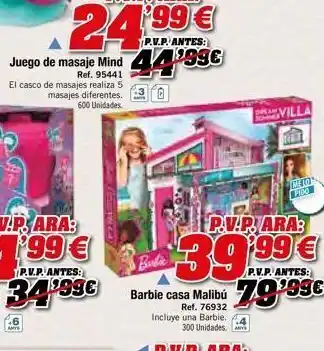 DRIM La 249 el casco de masajes realiza 5 masajes diferentes. 600 unidades. barbie p.v.p. antes: barbie casa malibú 79,99€ r oferta