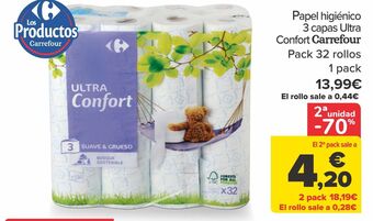 Carrefour Papel higiénico 3 capas ultra confort carrefour oferta