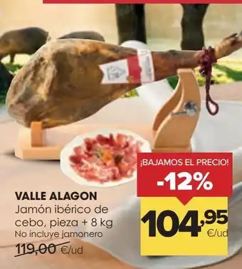 Autoservicios Familia Valle alagon jamon iberico de cebo, pieza + 8 kg oferta
