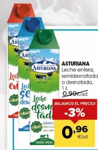 Autoservicios Familia Asturiana leche entera, semidesnatada o desnatada oferta