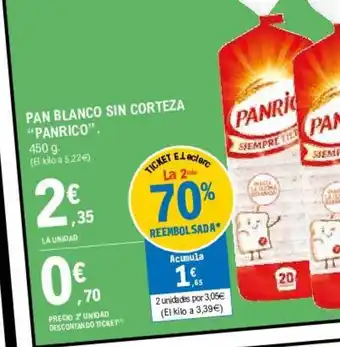 E.Leclerc "Panrico" Pan Blanco Sin Corteza 450g oferta