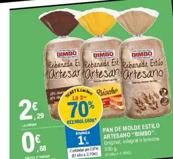 E.Leclerc "Bimbo" Pan de Molde Estilo Artesano Original, integral o brioche, 550g oferta