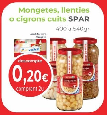 Valvi Supermercats Mongetes, Llenties O Cigrons Cuits SPAR oferta