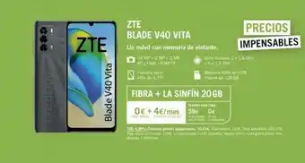 Yoigo Zte blade v40 vita zte blade v40 vita un móvil con memoria de elefante. 48 mp + 2 mp + 2 mp af y flash/b mp ff pantalla oferta