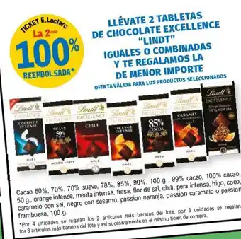 E.Leclerc "Lindt" Llèvate 2 Tabletas De Chocolate Excellence Iguales O Combinadas Y Te Regalamos La De Menor Importe oferta