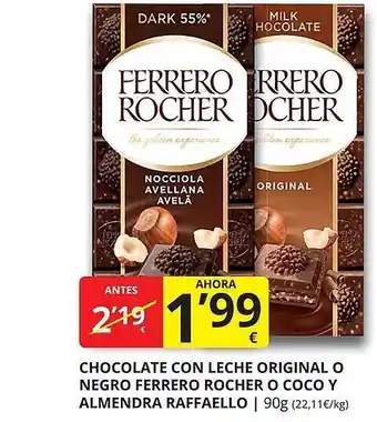 Supermercados MAS Chocolate con leche original o negro ferrero rocher o coco y almendra raffaello oferta