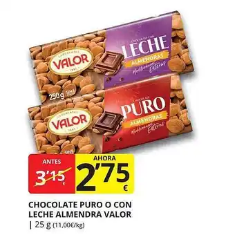 Supermercados MAS Chocoalte puro o con leche almendra valor oferta
