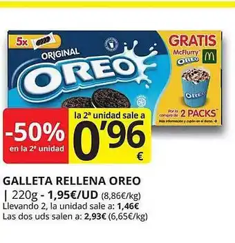 Supermercados MAS -50% en la 2a unidad galleta rellena oreo oferta