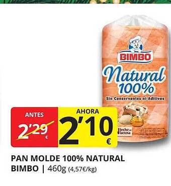 Supermercados MAS Pan molde 100% natural bimbo oferta