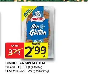 Supermercados MAS Bimbo pan sin gluten blanco o semillas oferta