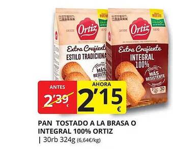 Supermercados MAS Pan tostado a la brasa o integral 100% ortiz oferta