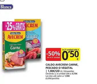 Supermercados MAS -50% en la 2a unidad caldo avecrem carne, pescado o vegetal oferta