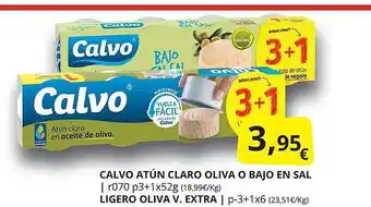Supermercados MAS Calvo atún claro oliva o bajo en sal ligero oliva v. extra oferta
