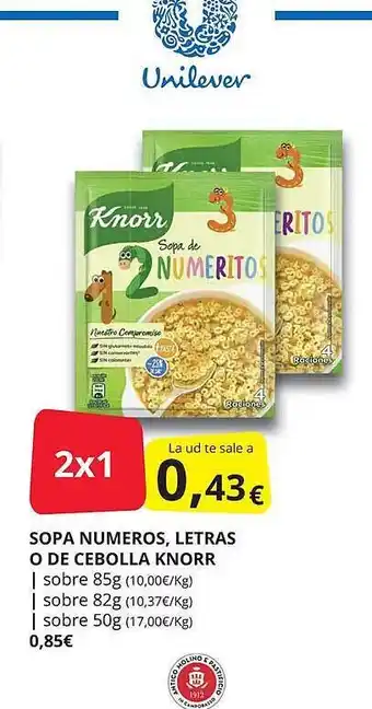 Supermercados MAS Sopa numeros, letras o de cebolla knorr oferta