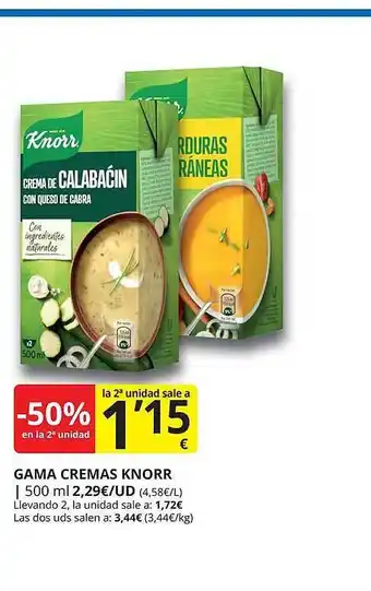Supermercados MAS -50% en la 2a unidad gama cremas knorr oferta
