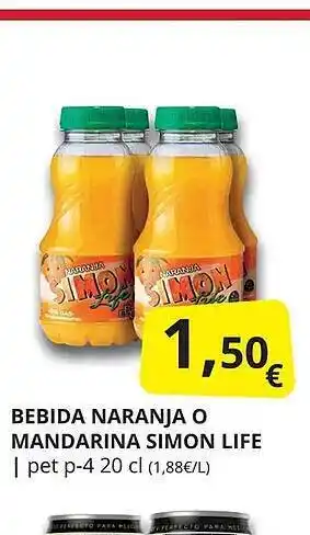 Supermercados MAS Bebida naranja o mandarina simon life oferta
