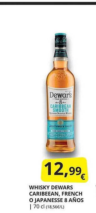 Supermercados MAS Whisky dewars caribeean, french o japanesse 8 años oferta
