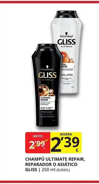 Supermercados MAS Champú ultimate repair, reparador o asiático gliss oferta