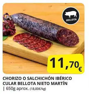 Supermercados MAS Chorizo o salchichón ibérico cular bellota nieto martín oferta