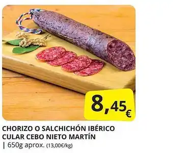 Supermercados MAS Chorizo o salchichón ibérico cular cebo nieto martín oferta
