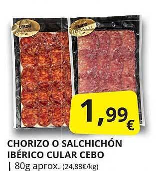Supermercados MAS Chorizo o salchichón ibérico cular cebo oferta