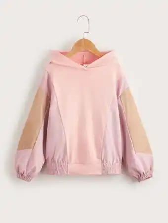 Shein niñas capucha de manga farol de color combinado