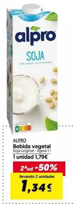 Hiper Usera Alpro bebida vegetal soja original - ligera oferta