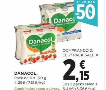 Hipercor 2a unidad 50% danacol pack de 6 oferta