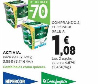 Hipercor 2a unidad 70% activia pack de 8 oferta