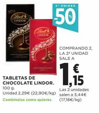 Hipercor 2a unidad -50% tabletas de chocolate lindro oferta