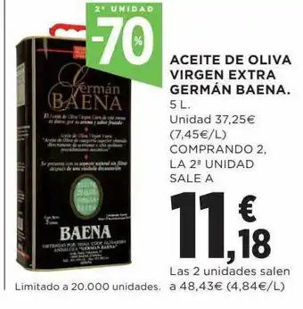 Hipercor 2a unidad -70% aceite de oliva virgen extra germán baena oferta