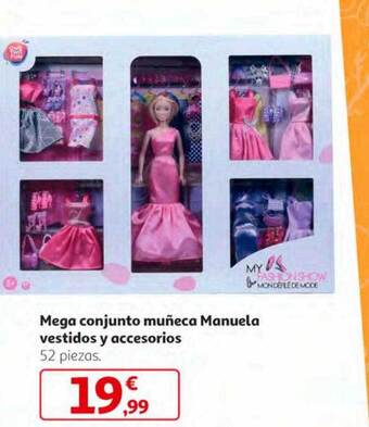 Alcampo Mega conjunto muñeca manuela vestidos y accesorios oferta