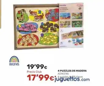 Juguettos 4 puzzles de madera oferta