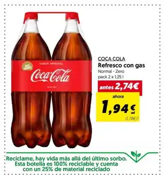 Hiper Usera Refresco con gas COCA COLA 2 x 1,25 l oferta