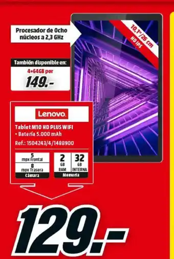 MediaMarkt Lenovo Tablet M10 HD Plus Wifi oferta