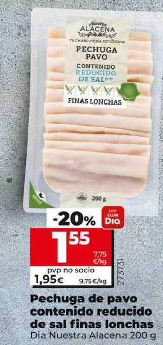 Dia Pechuga de pavo contenido reducido de sal finas lonchas dia nuestra alacena oferta