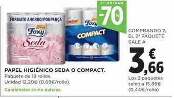 Hipercor 2a unidad -70% papel higiénico seda o compact oferta