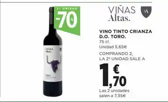 Hipercor 2a unidad -70% vino tinto crianza d.o. toro oferta